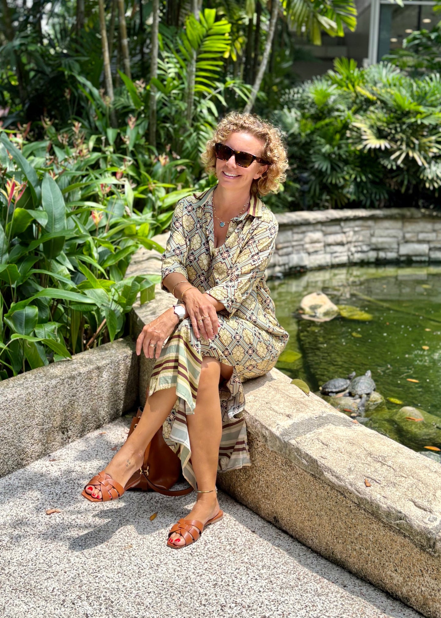 malfi Cotton Shirt Dress Maxi Tiles Green;maxi dress; cotton maxi dress; cotton silk; everyday dress; beach dress; holiday dress; resort dress; dress; comfortable dress; comfiy dress; bohem dress;