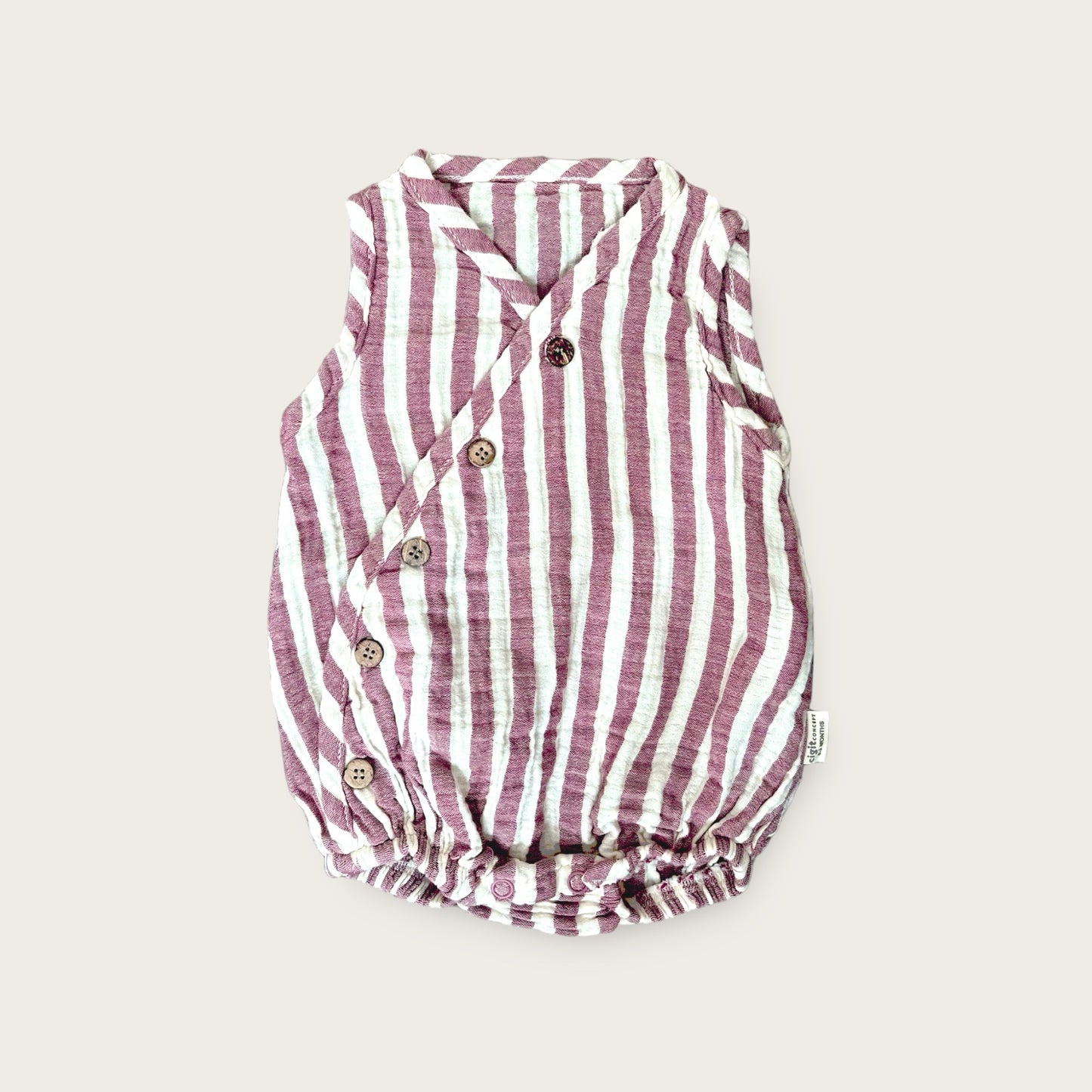 Organic Muslin Baby Romper Brick Stripy