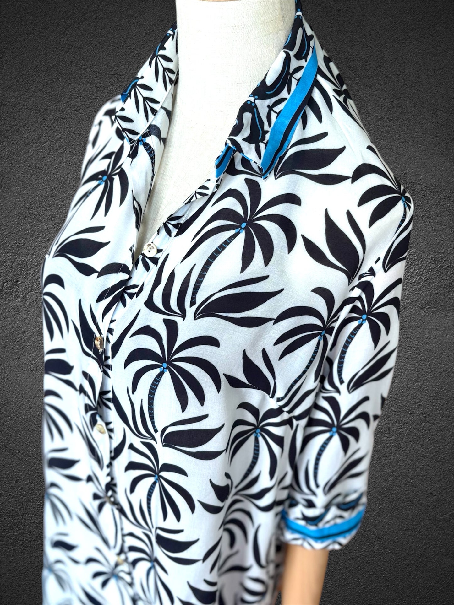 Amalfi Cotton Shirt Dress Black Palm Tree
