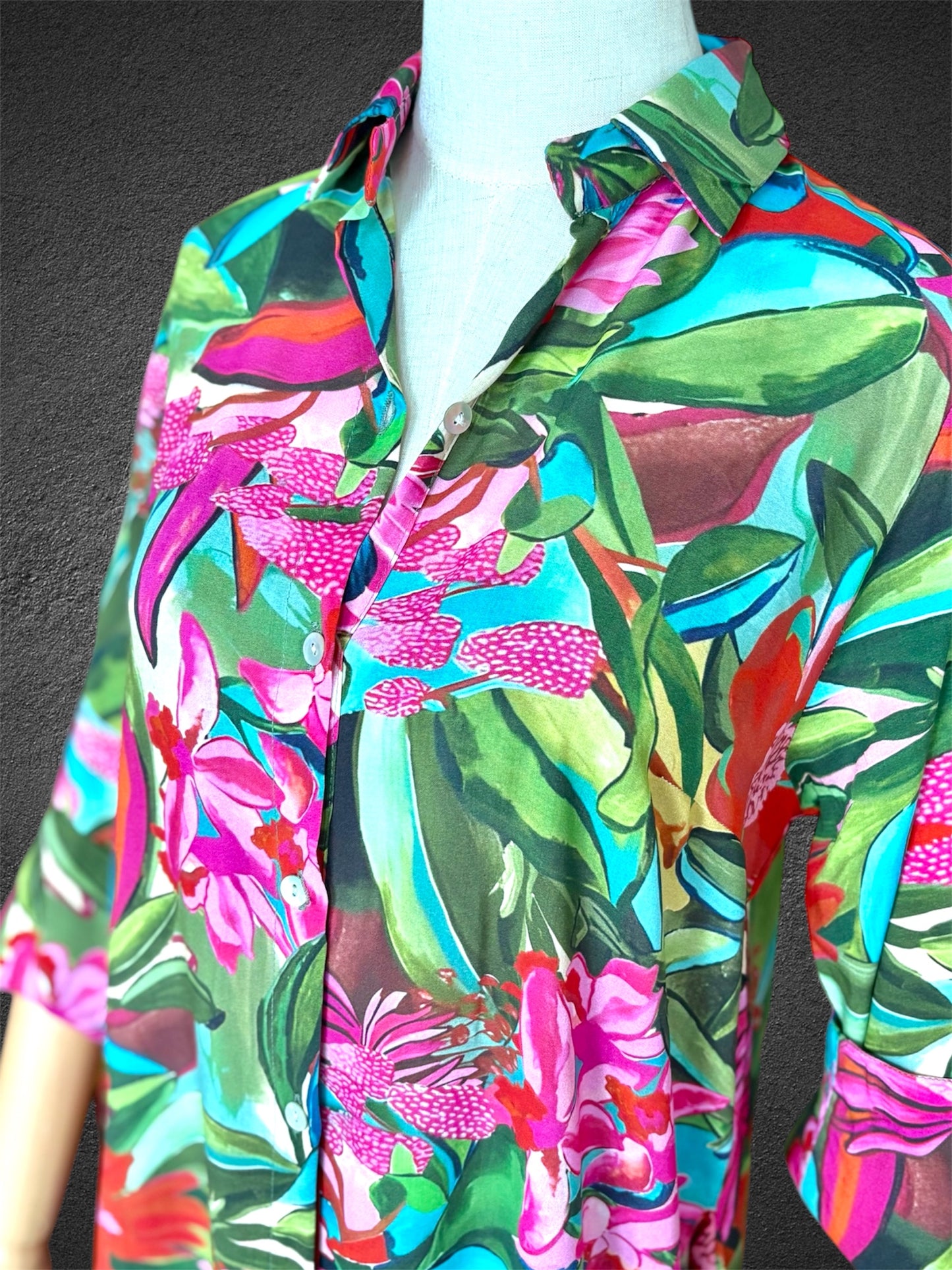 *Amalfi Cotton Shirt Dress Maxi Pink Green Floral