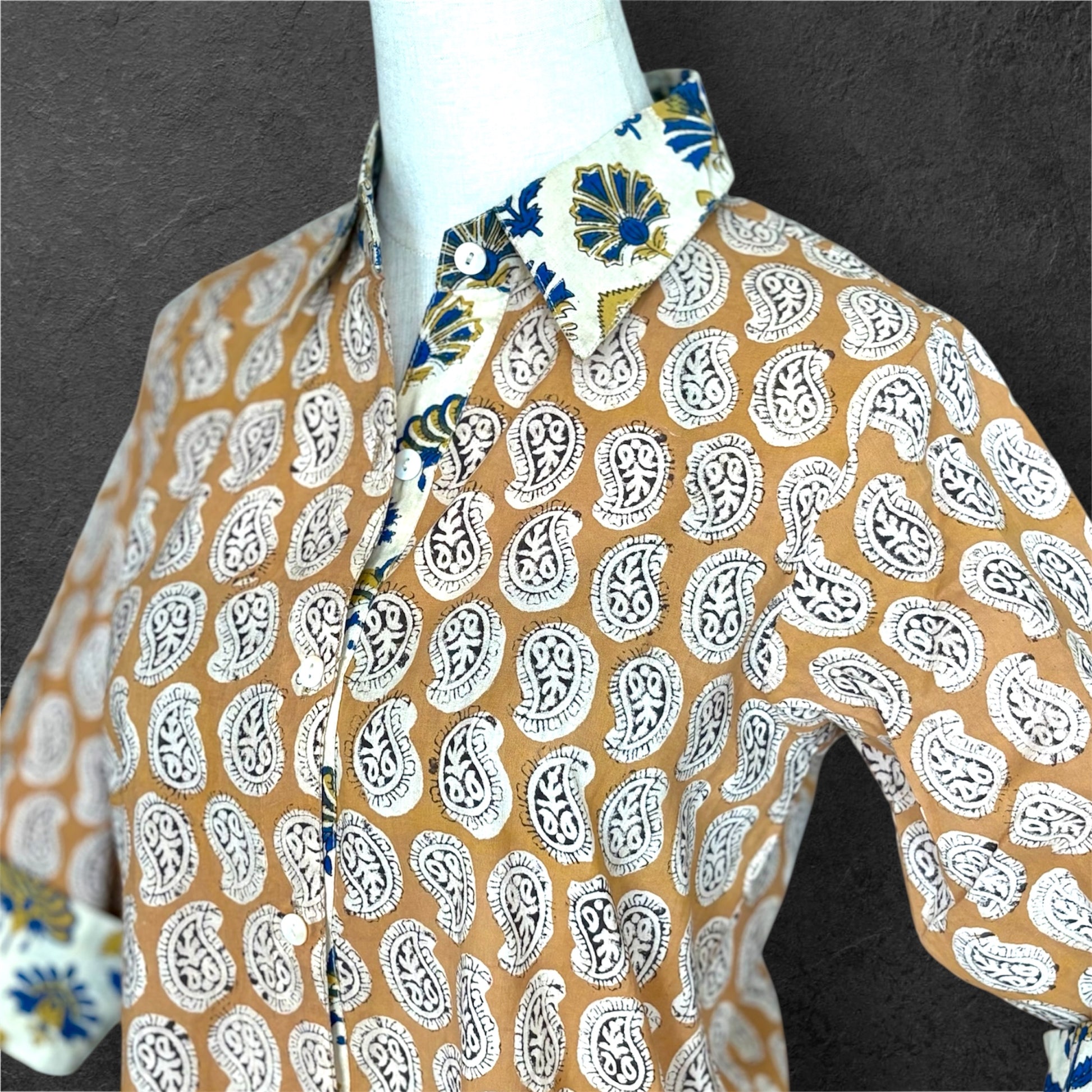 Block Print Cotton Shirt Dress Golden drops