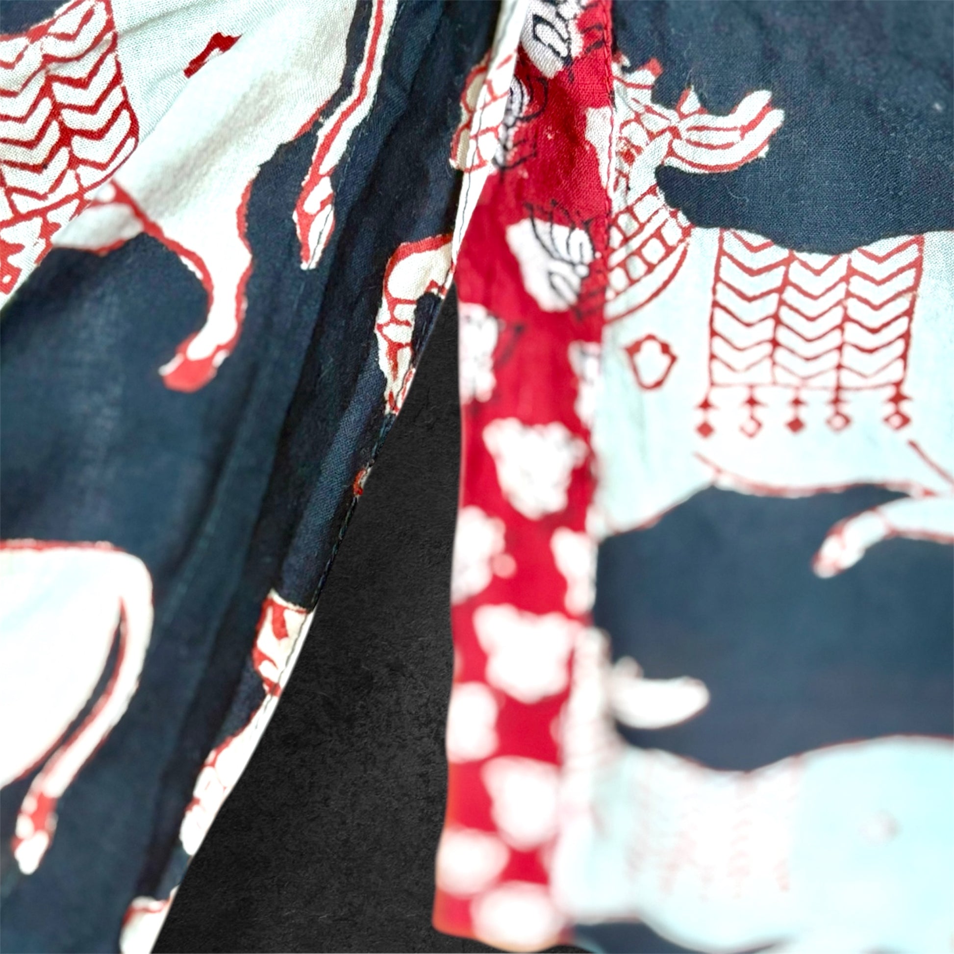 Block Print Cotton Shirt Dress Black Ox