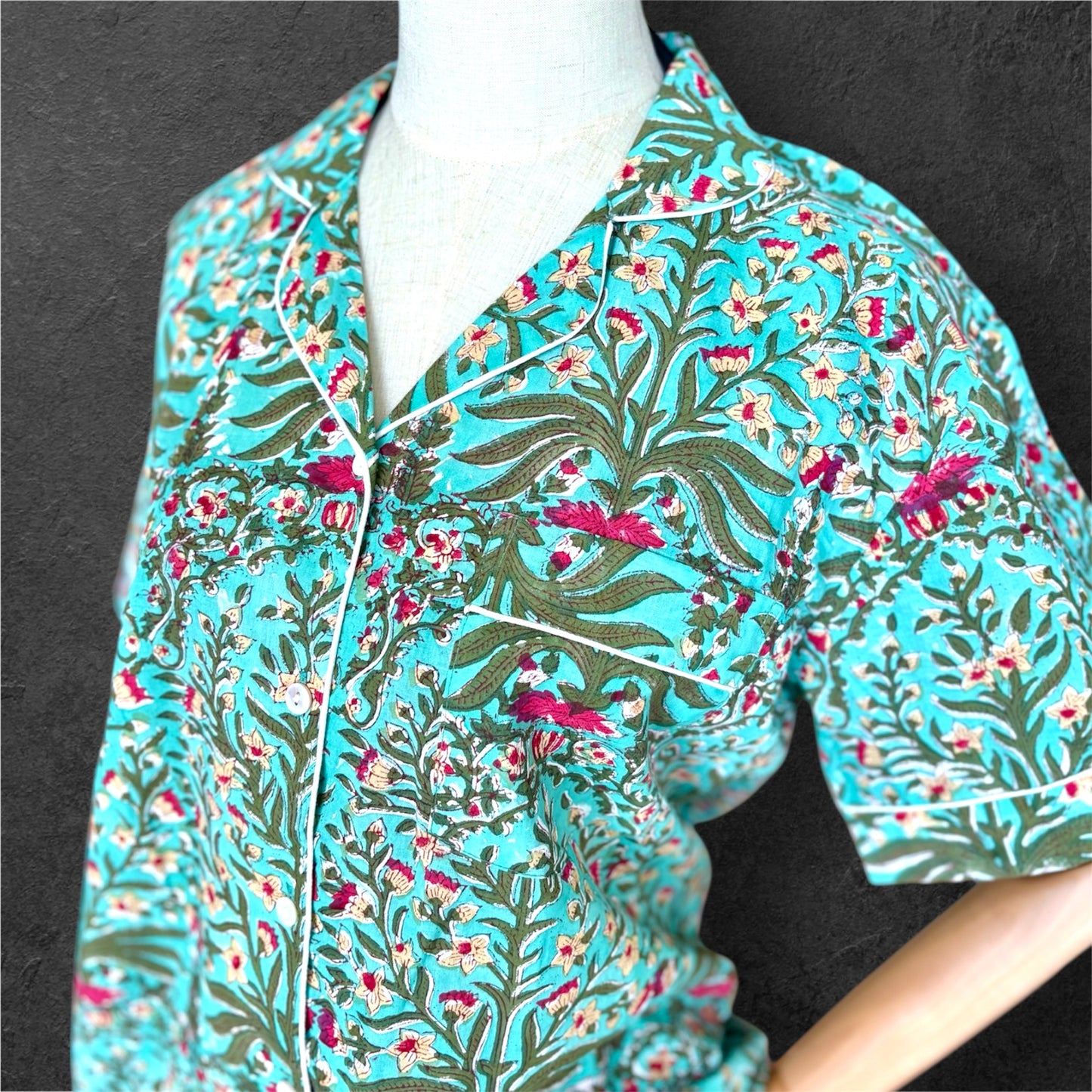 block print pyjamas; cotton pyjamas; indian pyjamas; short sleeve pyjamas