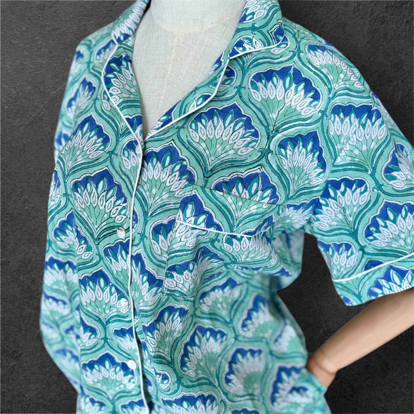 block print pyjamas; cotton pyjamas; indian pyjamas; short sleeve pyjamas