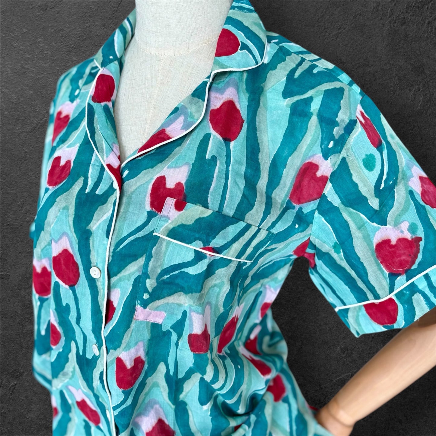 block print pyjamas; cotton pyjamas; indian pyjamas; short sleeve pyjamas