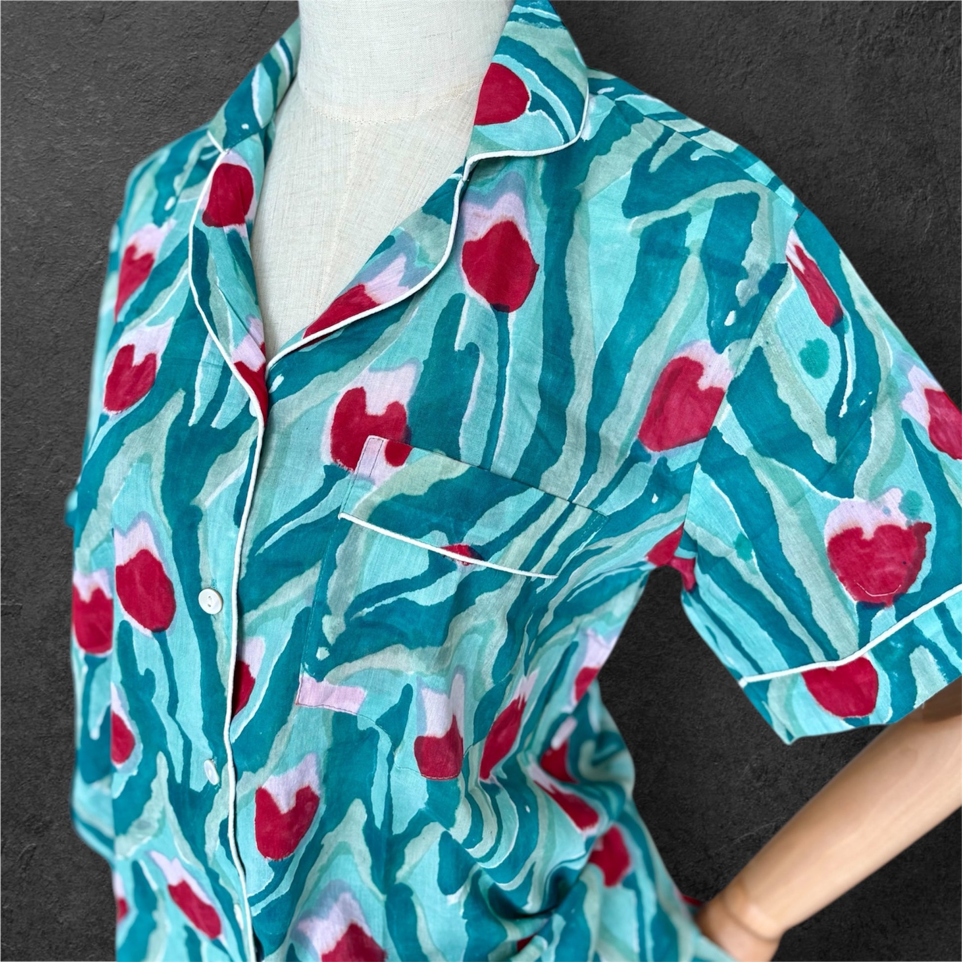 block print pyjamas; cotton pyjamas; indian pyjamas; short sleeve pyjamas