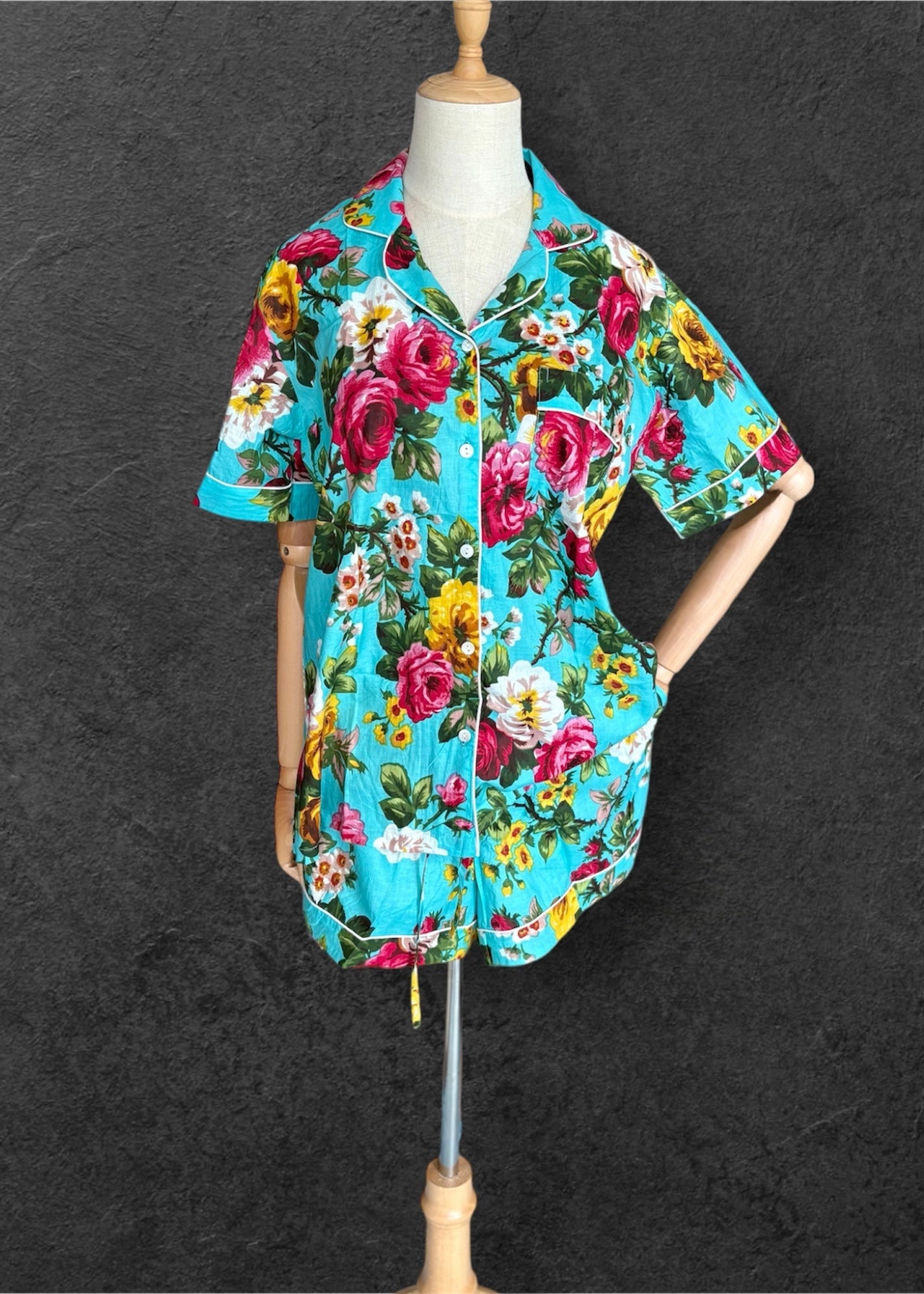 block print pyjamas; cotton pyjamas; indian pyjamas; short sleeve pyjamas