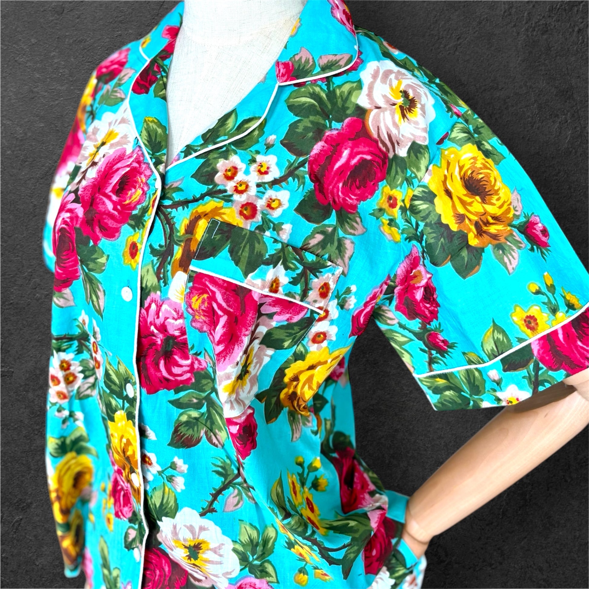 block print pyjamas; cotton pyjamas; indian pyjamas; short sleeve pyjamas