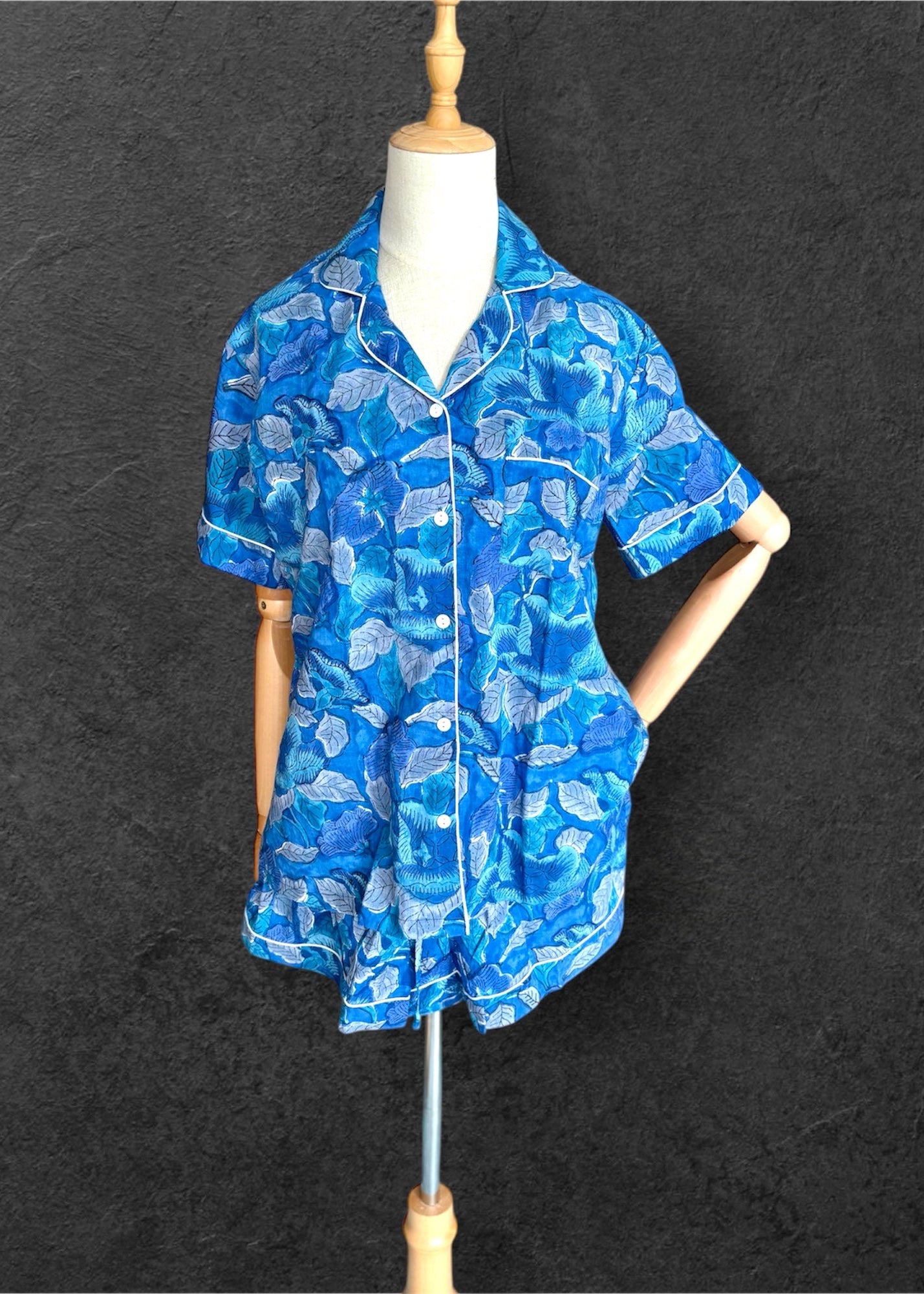 block print pyjamas; cotton pyjamas; indian pyjamas; short sleeve pyjamas