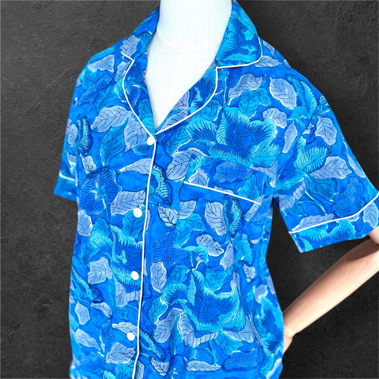 block print pyjamas; cotton pyjamas; indian pyjamas; short sleeve pyjamas