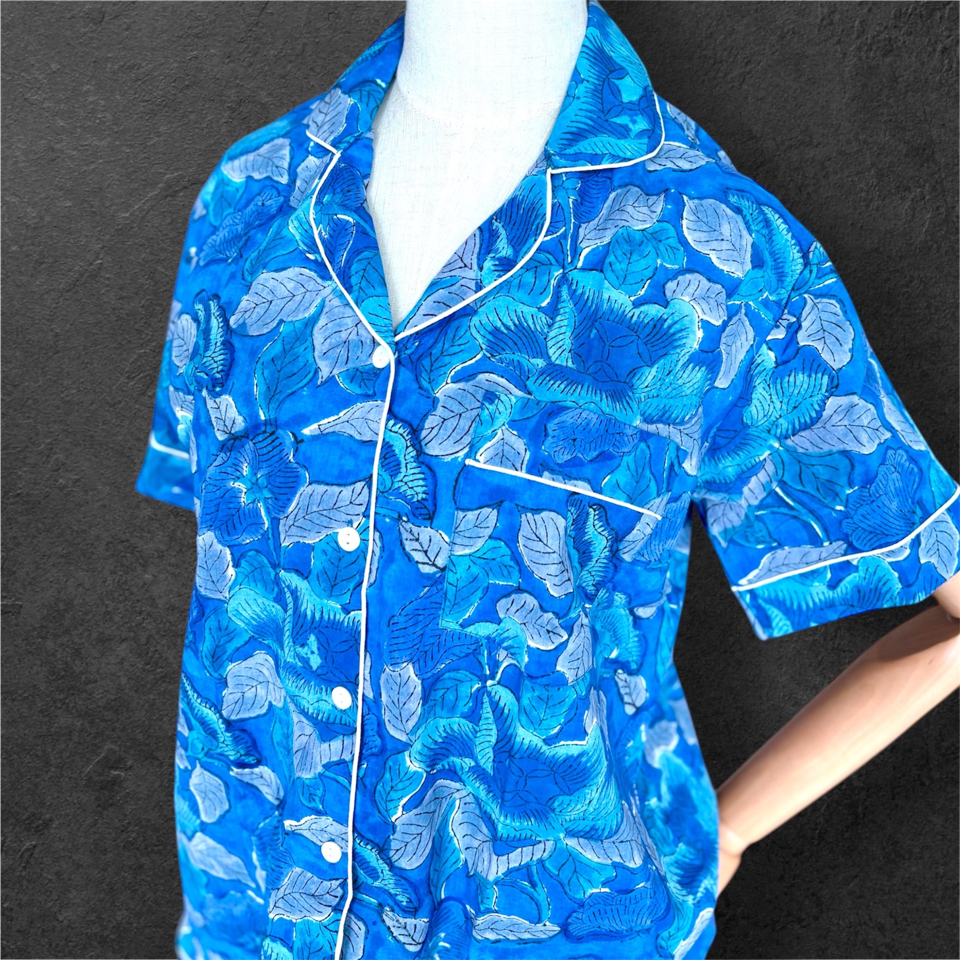 block print pyjamas; cotton pyjamas; indian pyjamas; short sleeve pyjamas