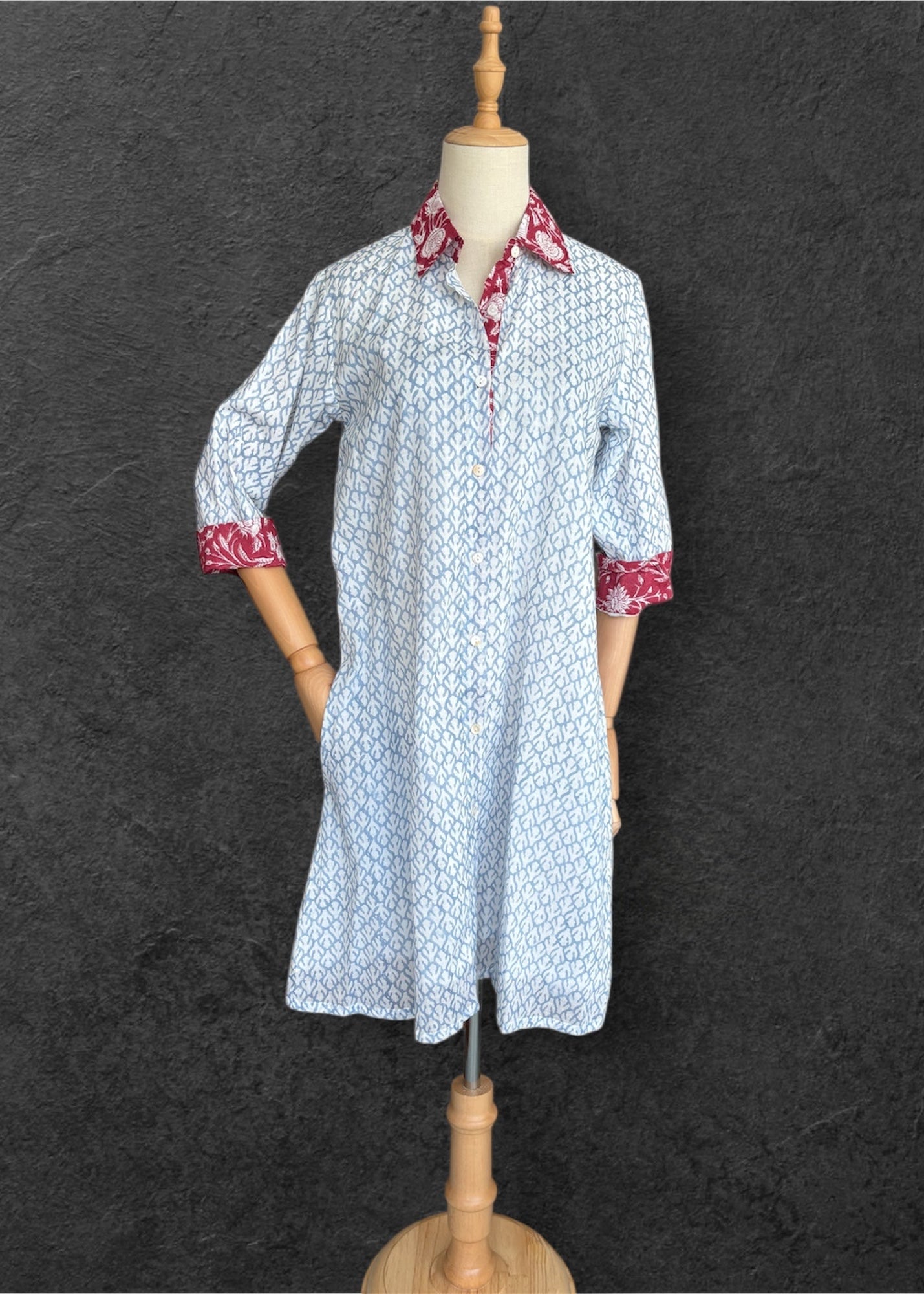 Block Print Cotton Shirt Dress;Casual Dress; Summer Dress