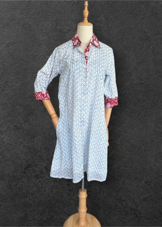 Block Print Cotton Shirt Dress;Casual Dress; Summer Dress