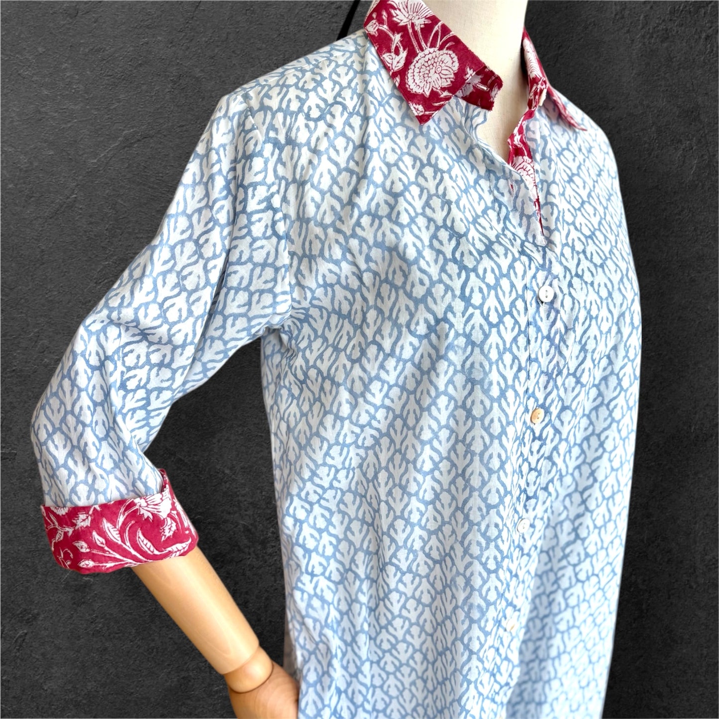 Block Print Cotton Shirt Dress;Casual Dress; Summer Dress