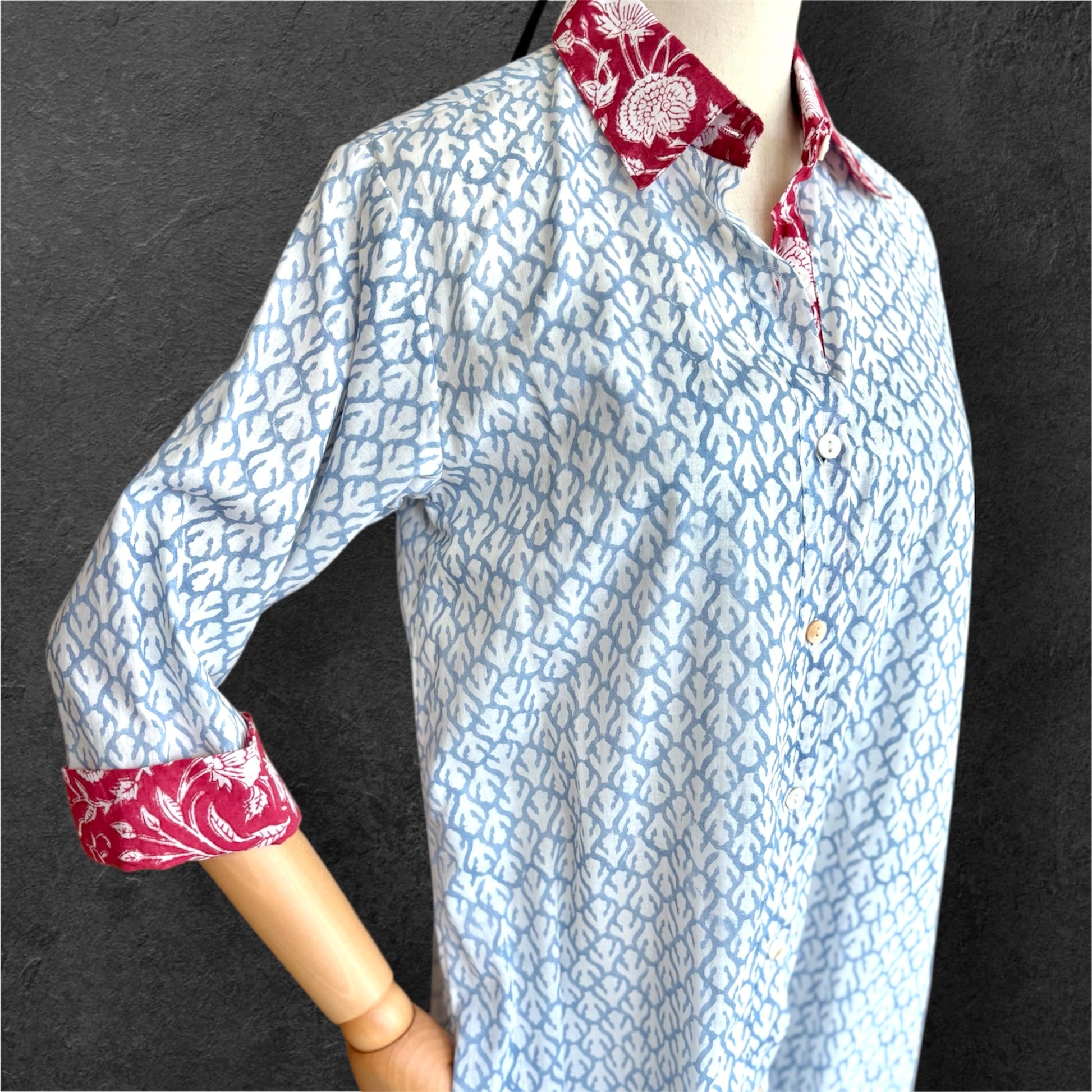 Block Print Cotton Shirt Dress;Casual Dress; Summer Dress