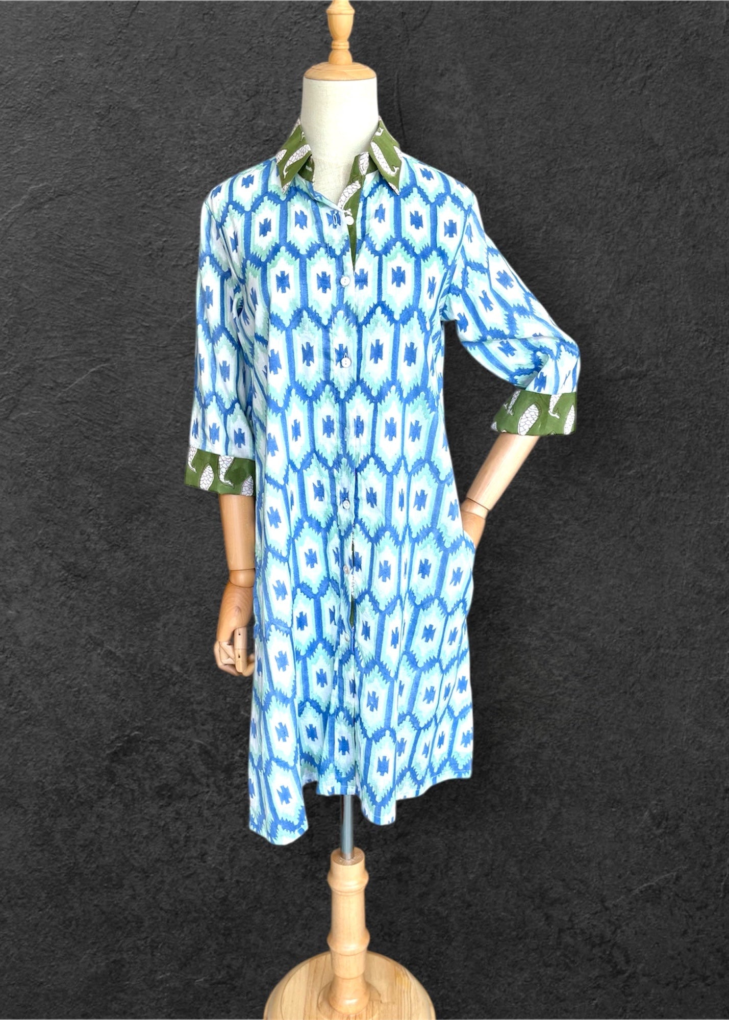 Block Print Cotton Shirt Dress;Casual Dress; Summer Dress