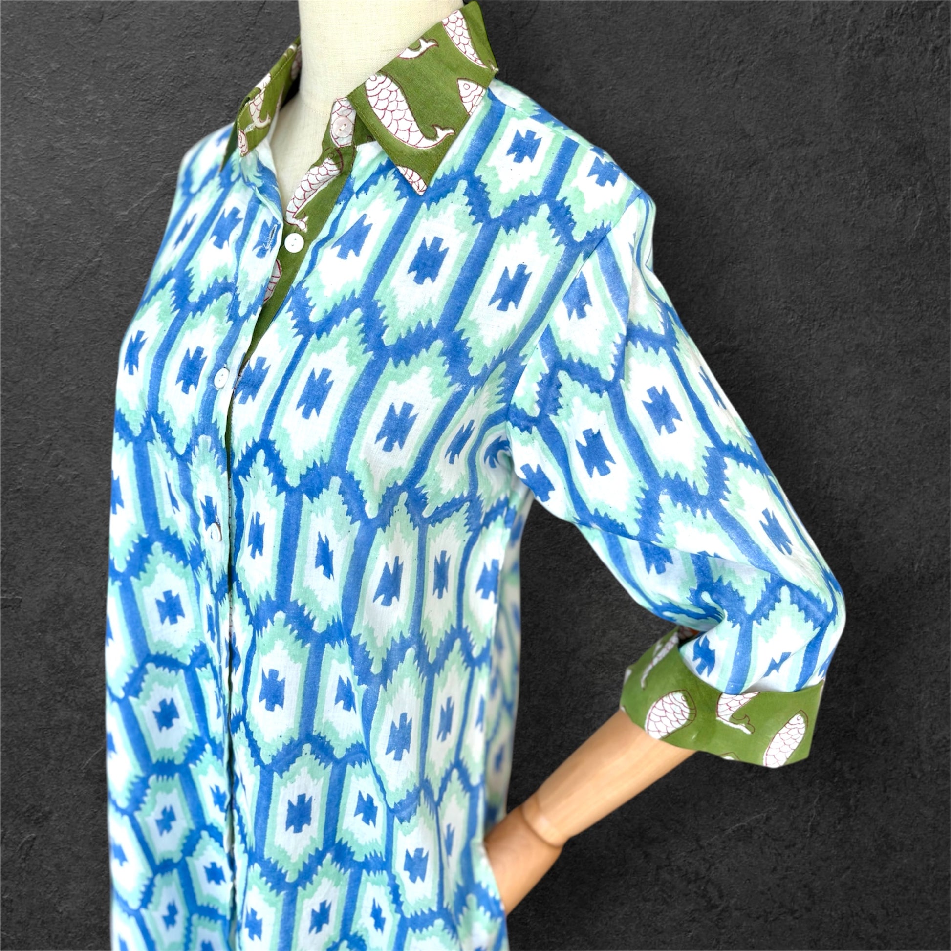 Block Print Cotton Shirt Dress;Casual Dress; Summer Dress