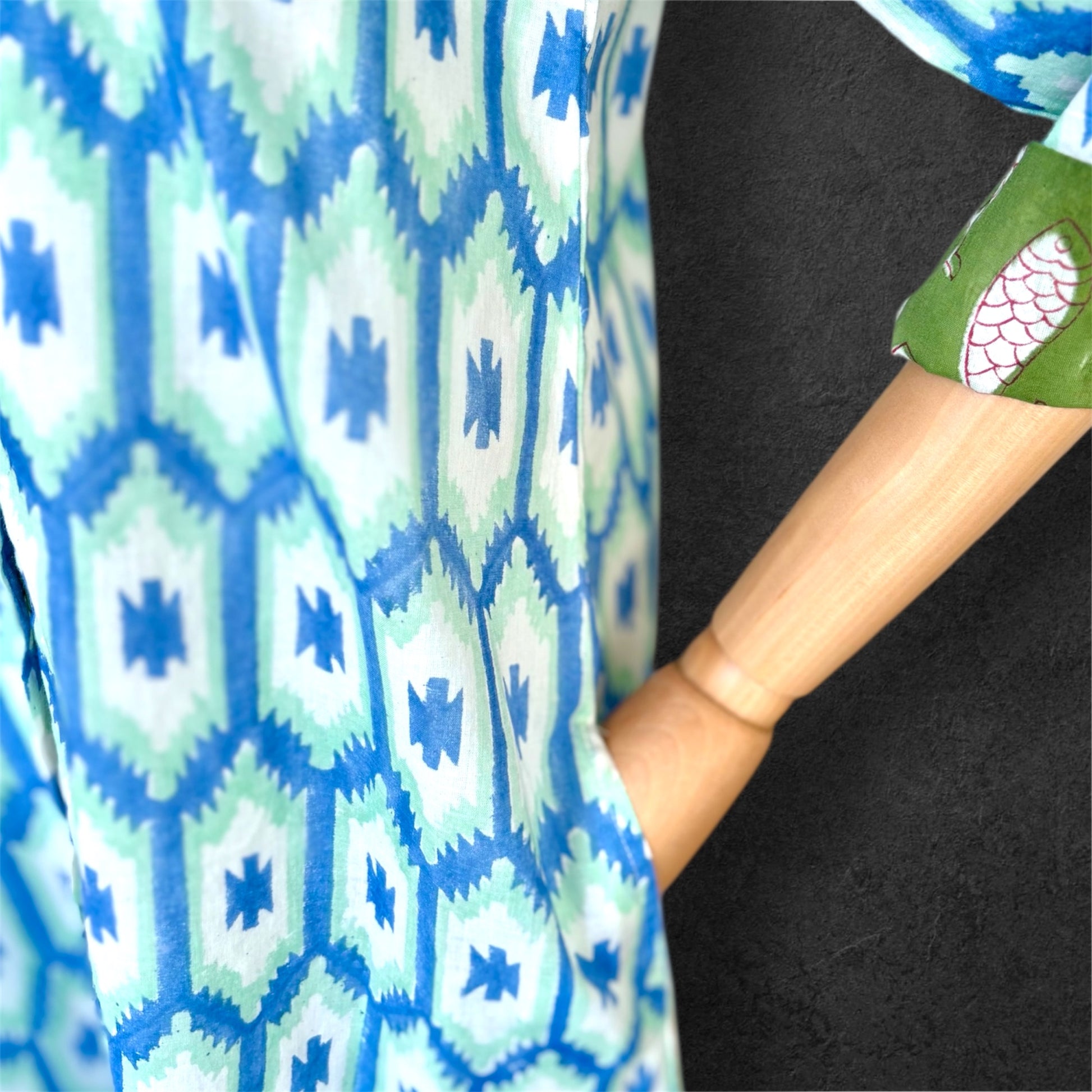 Block Print Cotton Shirt Dress;Casual Dress; Summer Dress