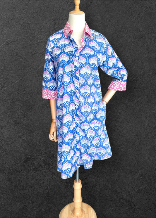 Block Print Cotton Shirt Dress;Casual Dress; Summer Dress