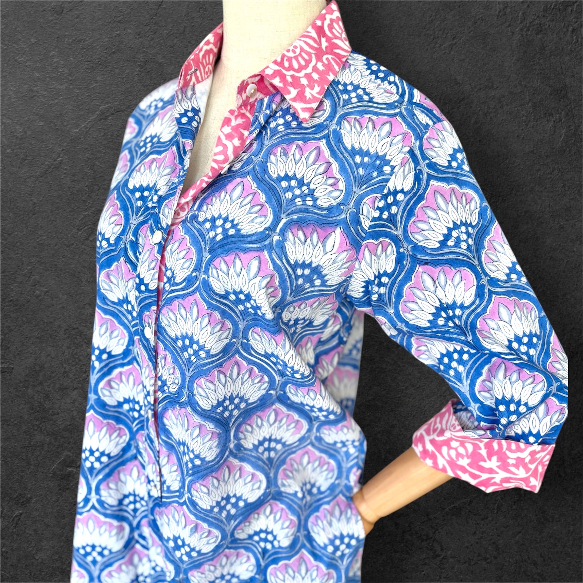 Block Print Cotton Shirt Dress;Casual Dress; Summer Dress