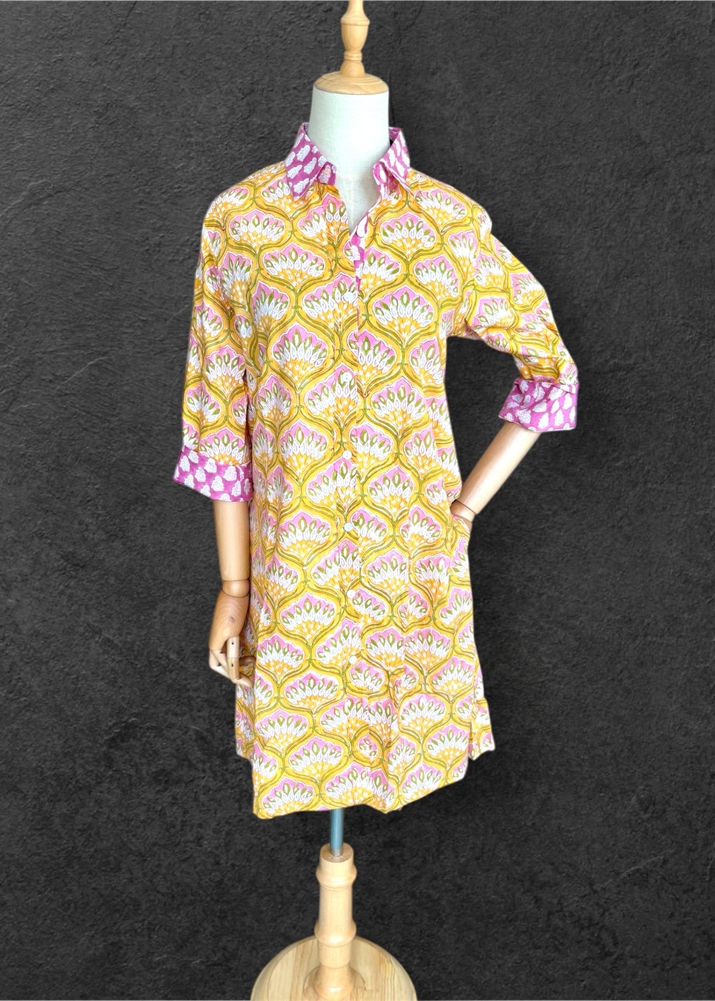 Block Print Cotton Shirt Dress;Casual Dress; Summer Dress