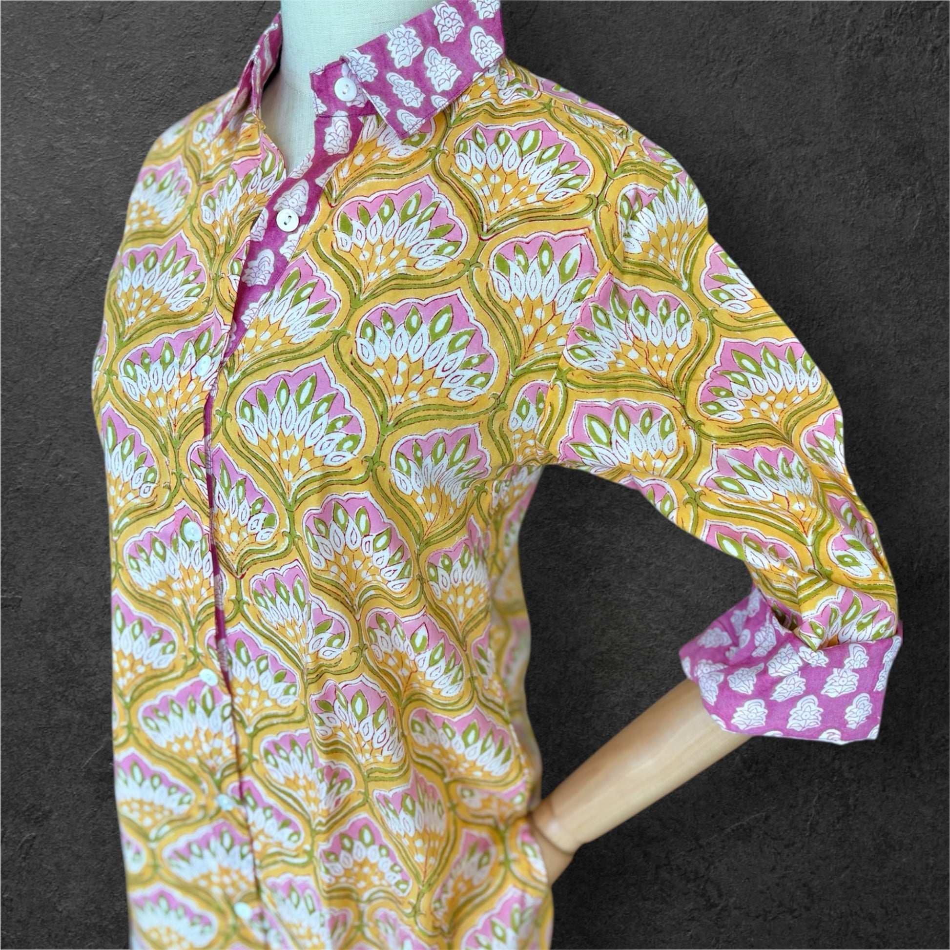 Block Print Cotton Shirt Dress;Casual Dress; Summer Dress