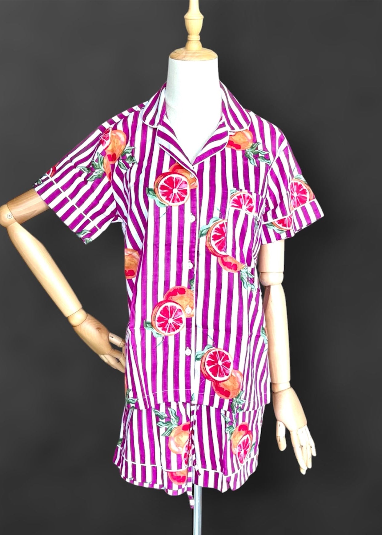 block print Pyjama set; cotton pyjama set; stripy pyjama set ; fun pyjama; breathable pyjama; short seeved pyjama 