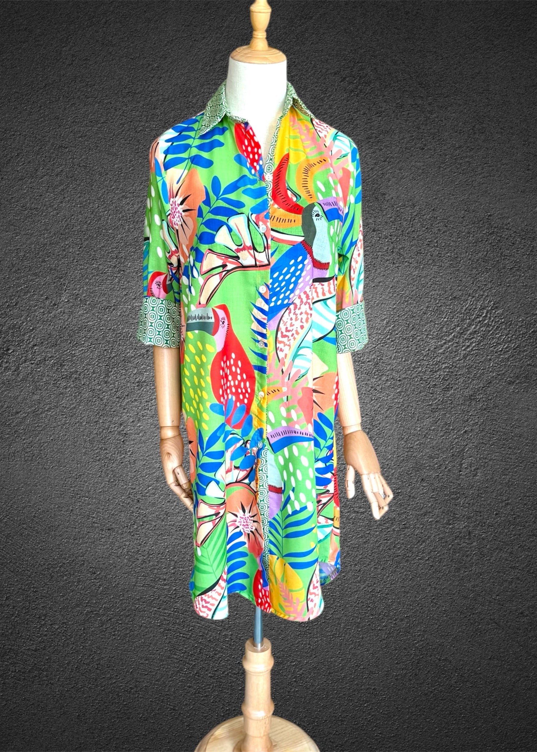 Amalfi Cotton Shirt Dress Parrots – Nature Me