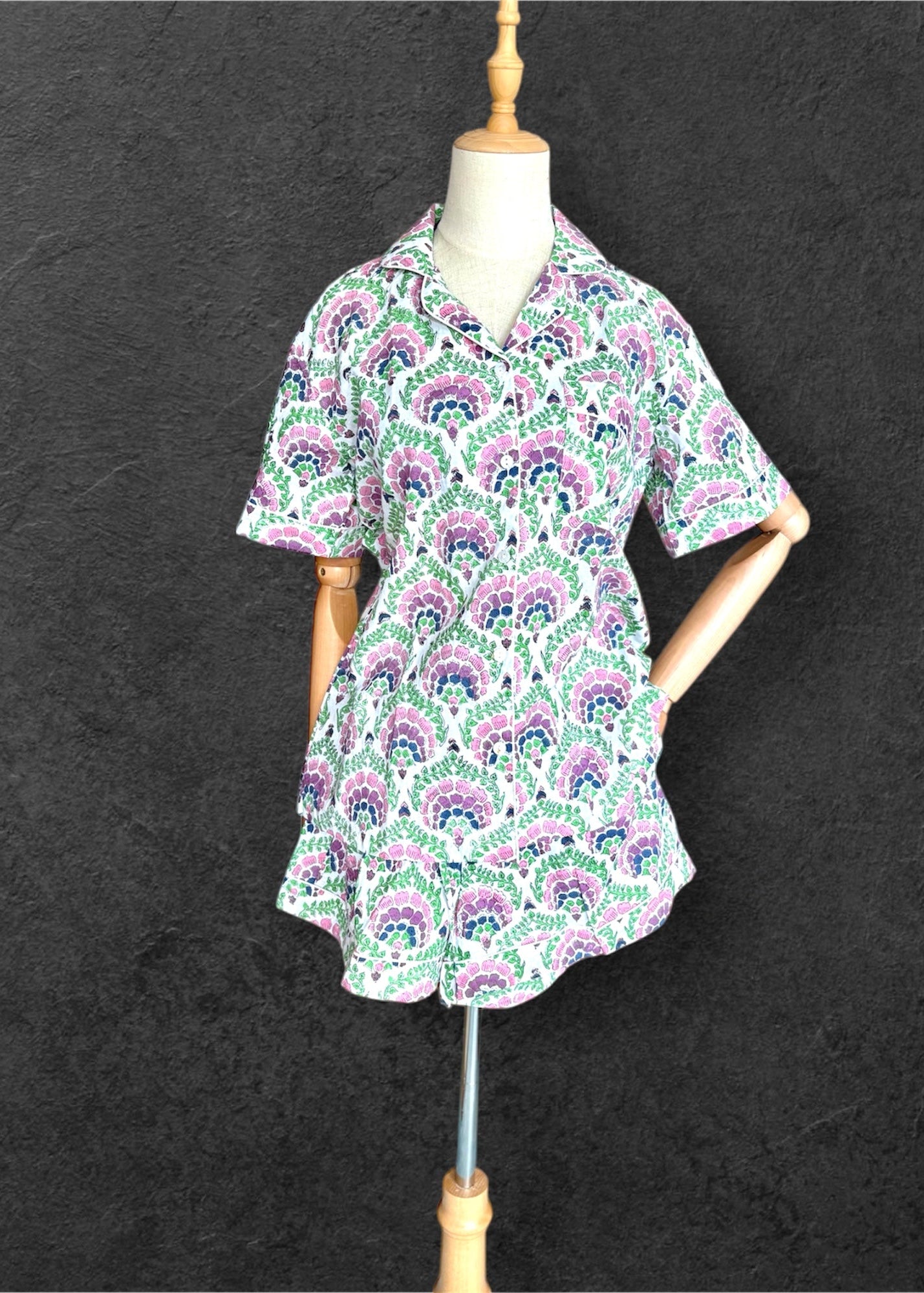 block print pyjamas; cotton pyjamas; indian pyjamas; short sleeve pyjamas