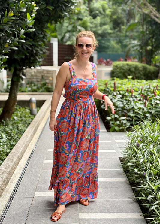 Maxi cotton dress; boho dress; floral dress; silk cotton; cny; bow back tie dress