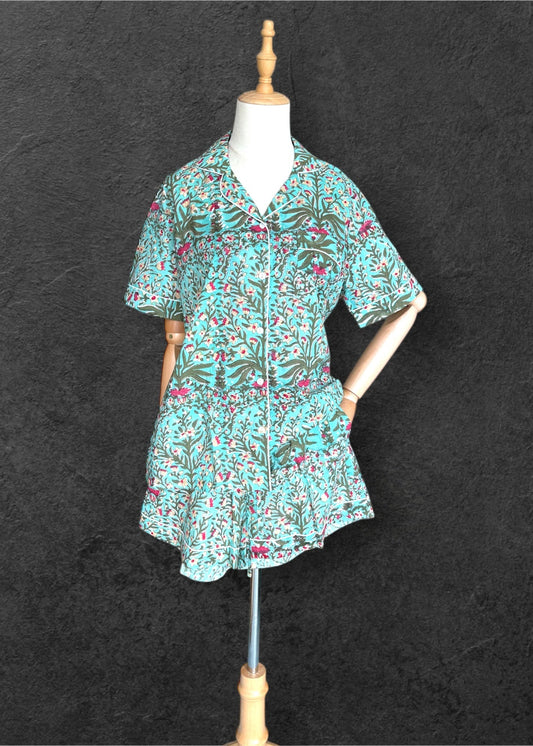 block print pyjamas; cotton pyjamas; indian pyjamas; short sleeve pyjamas